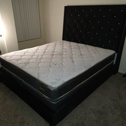 Brand New Bedframe Black Velvet With Diamonds 71" & Orthopedic Bamboo Set Mattress Q: $489 King: $689