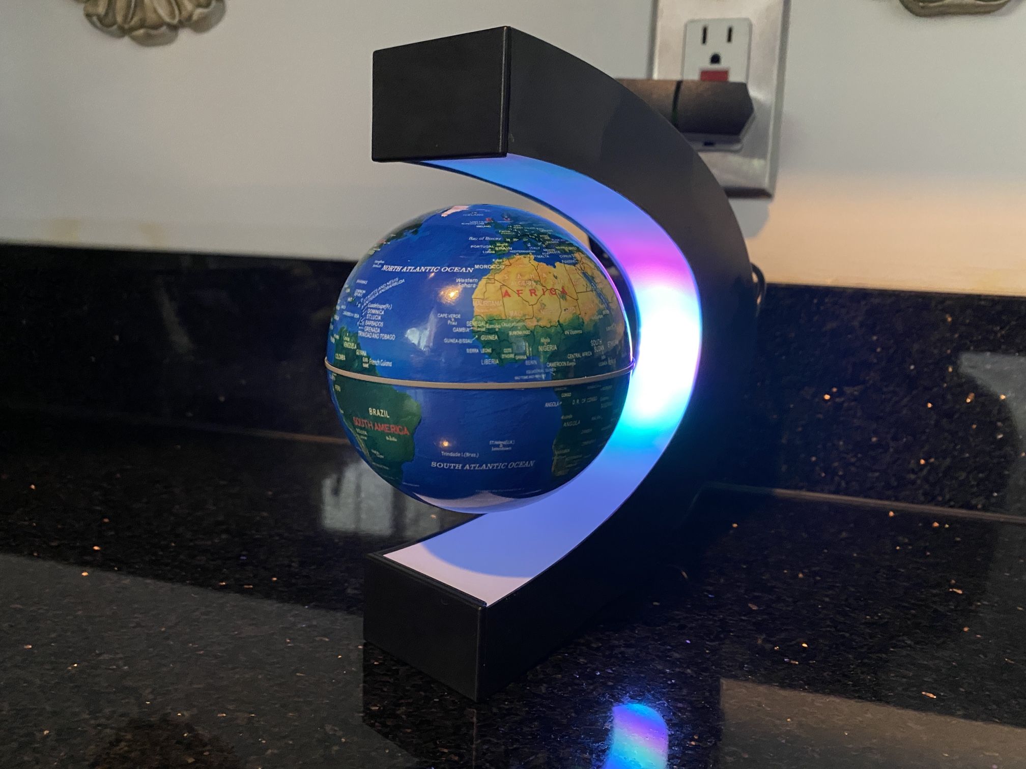 Magnetic Levitation Floating 3” Globe World Map with C Shape LED Desk Light