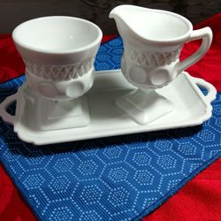 Vintage Milk Glass Cream And Sugar Set