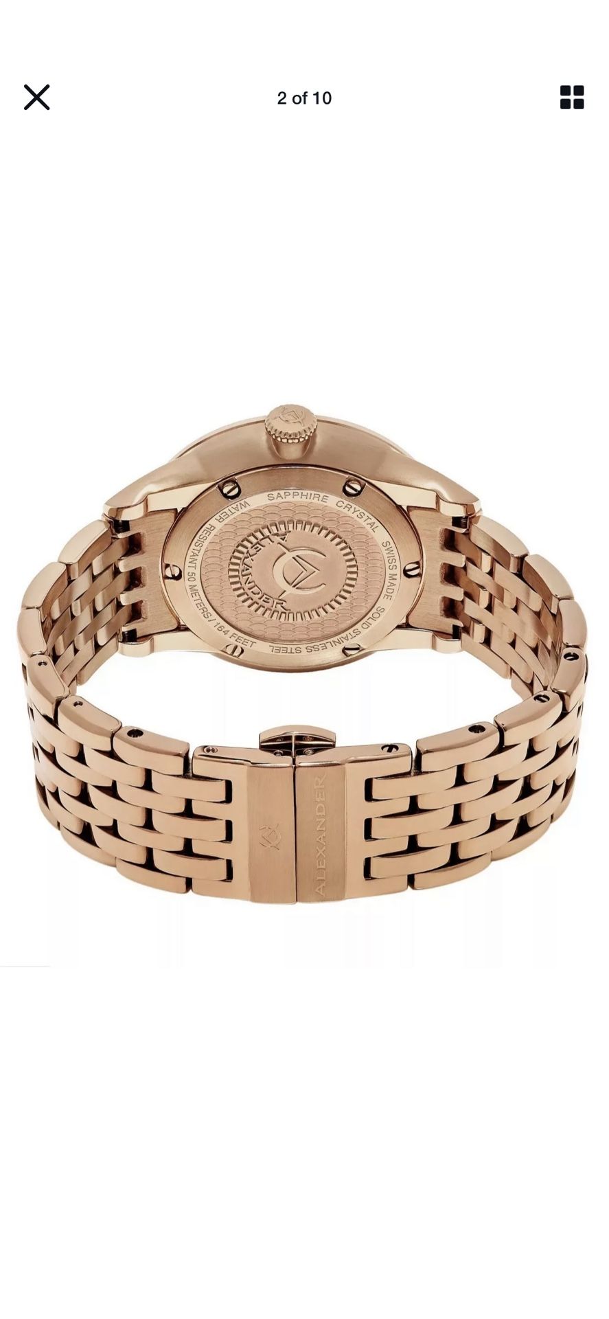 Alexander Men's Rose Gold Stainless Steel Link Bracelet Quartz Watch