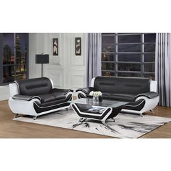 SOFA AND LOVESEAT SEATING MATEO COLLECTION LIVING ROOM SET - WHITE/BLACK