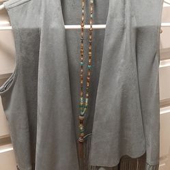 Suede Waterfall Vest With Fringe
