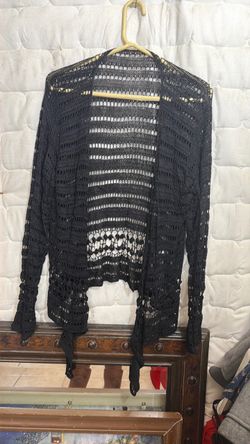 Black Crochet Open-Front Cardigan