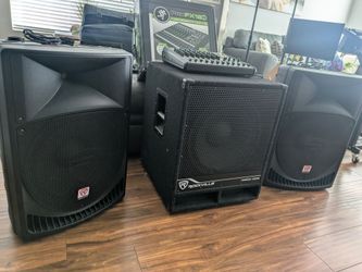 Complete PA system, mixer, microphones, etc.