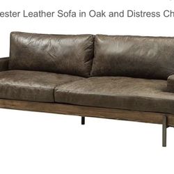Silchester Leather Sofa in Oak and Distress Chocolate 