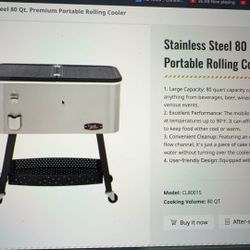 Creole Feast Stainless Steel 80qt Premium Portable Rolling Cooler 
