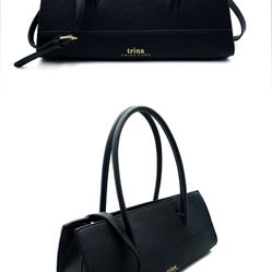 Trina Turk Black Satchel with Shoulder Strap, new in packaging 