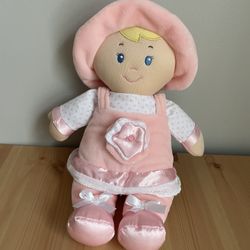 Kids Preferred Carly Baby’s 1st Doll Satin Trim Plush Rattle Crinkle Pink Lovey