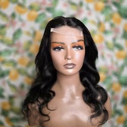 18" body wave black human hair wig new lace front 4x4