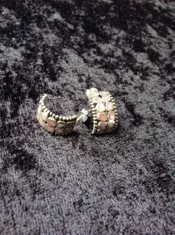 Vintage Sterling Silver Pink MOP Inlay Dotted Stud Earrings