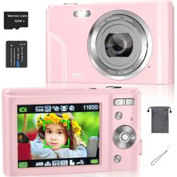Pink Digital Camera, 1080P 48MP Autofocus 