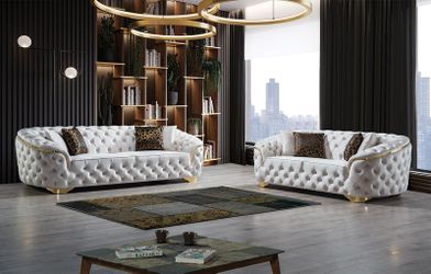 Lupino Ivory Velvet Sofa & Loveseat - 2PC