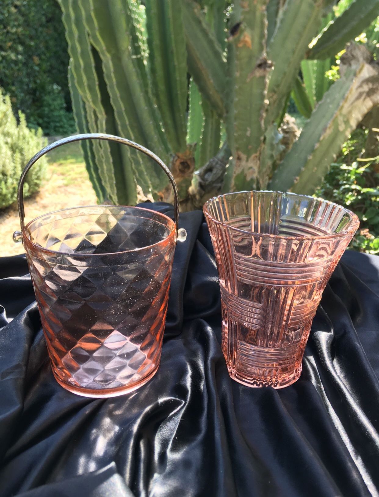 1930s Vintage * PINK Depression Glass * ICE BUCKET & VASE