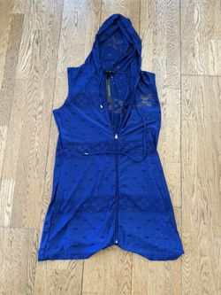 Ellen Weaver Navy Blue Swimsuit Hooded Cover-Up Size Medium