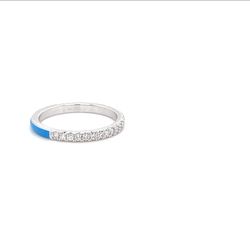 14k white gold eternity band with blue enamel 