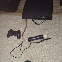 PS3 With Controller And Two Wands And Ps Eye