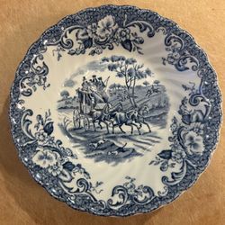 Johnson Bros Ironstone England Coaching Scenes Blue White Saucers Set Of 8