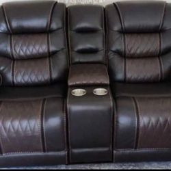 Dual Power Recline Leather Loveseat