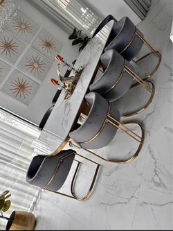 Marble Dining Table with 6 Velvet Chairs