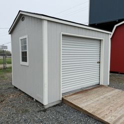 10x12 Workshop Shed - 8ft Walls, Roll-Up Garage Door, 3 Windows