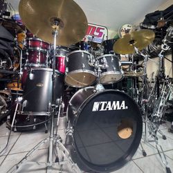 Tama Flat Black Complete Drum Set !  $420 Or Best Offer !
