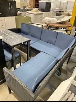 Assembled New Small Outdoor 7 Pcs Patio Furniture Set Wicker Sectional Sofa with Seat & Coffee Table