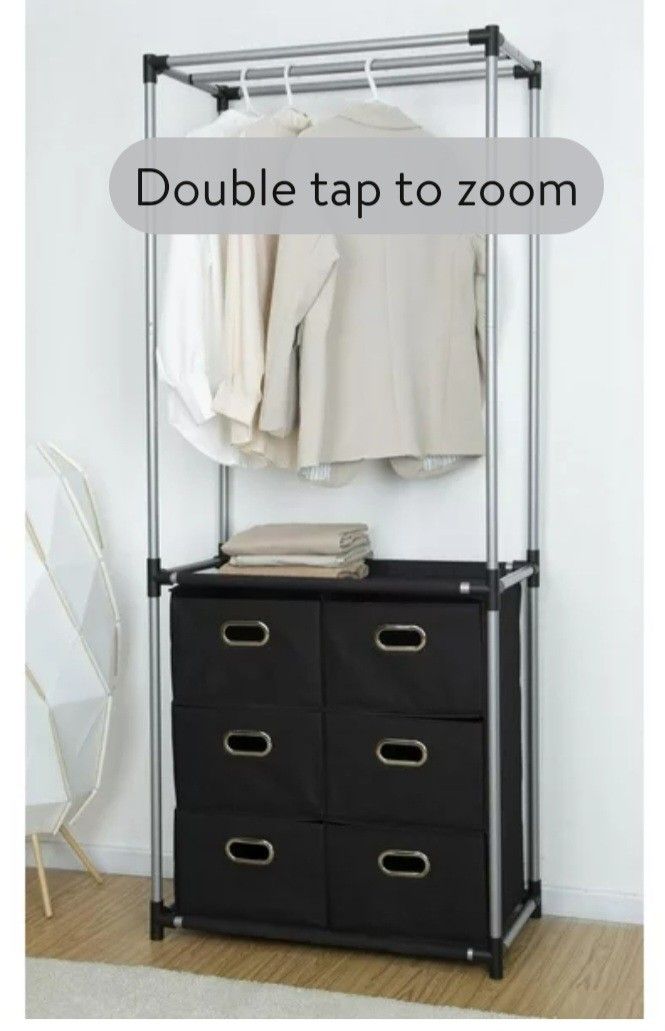 MAINSTAYS Closet Organizer with 6 Storage Drawers Item size 29.7in. Wx16.1in. Dx72.2in.H Silver grey powder coating with black fabric accessories for Sale in El Paso TX OfferUp