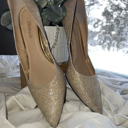J. Renee Gold Sparkle Kitten Heel 