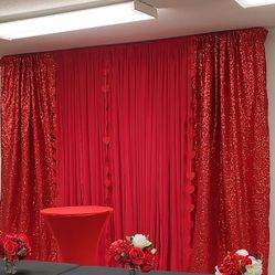    Backdrop Red Sequin Curtains And Red Chiffon Curtains 