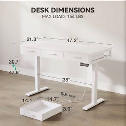 White Electric Standing Desk with Drawers