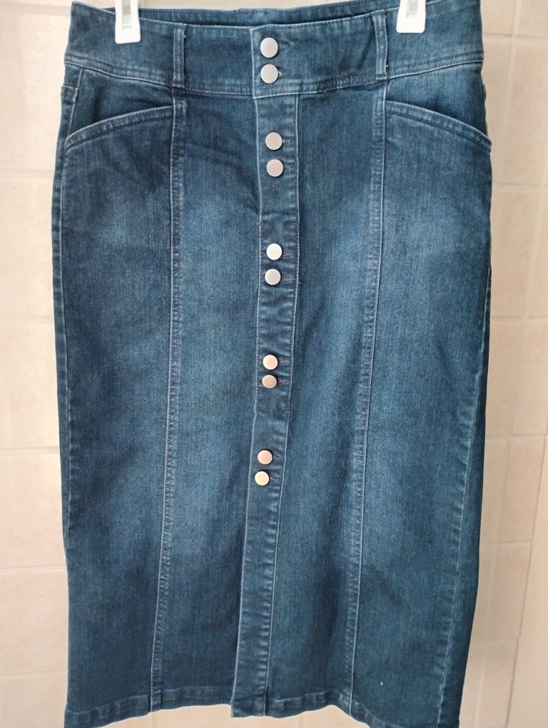 Denim Skirt, Mid Calf, Buttons