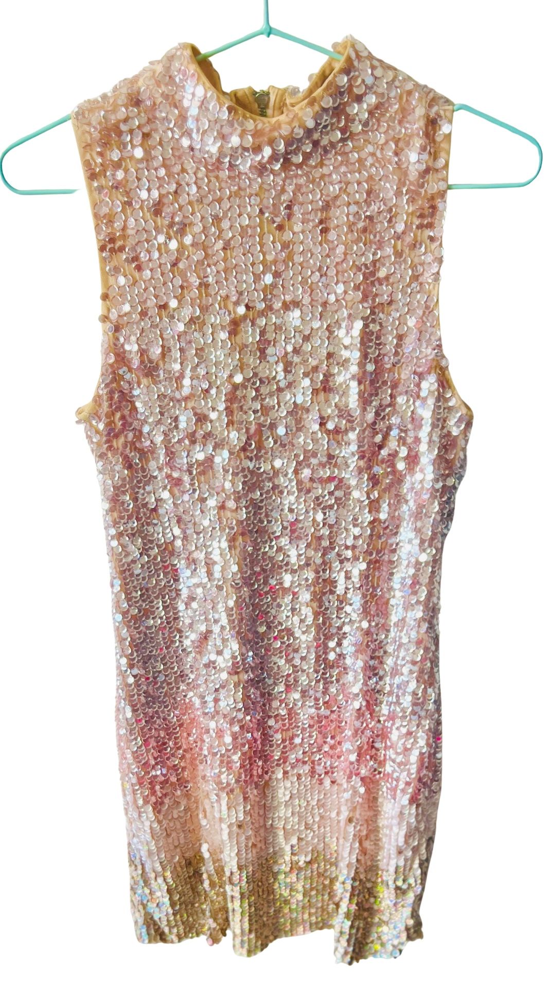 👗French Connection Starlight Ombré High Neck Fitted Sequin Dress - Mellow Rose 🩷 | Size 8 | $50