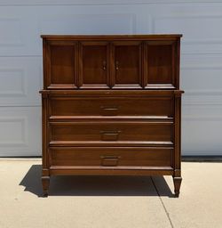 Mid Century Highboy Dresser / Top Cabinet, 3 bottom drawers / Made By: White Fine Furniture