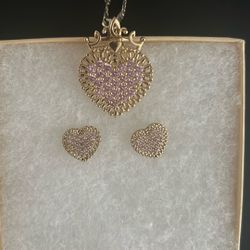Necklace Heart Pendant Heart Earrings Combo Princess Pink