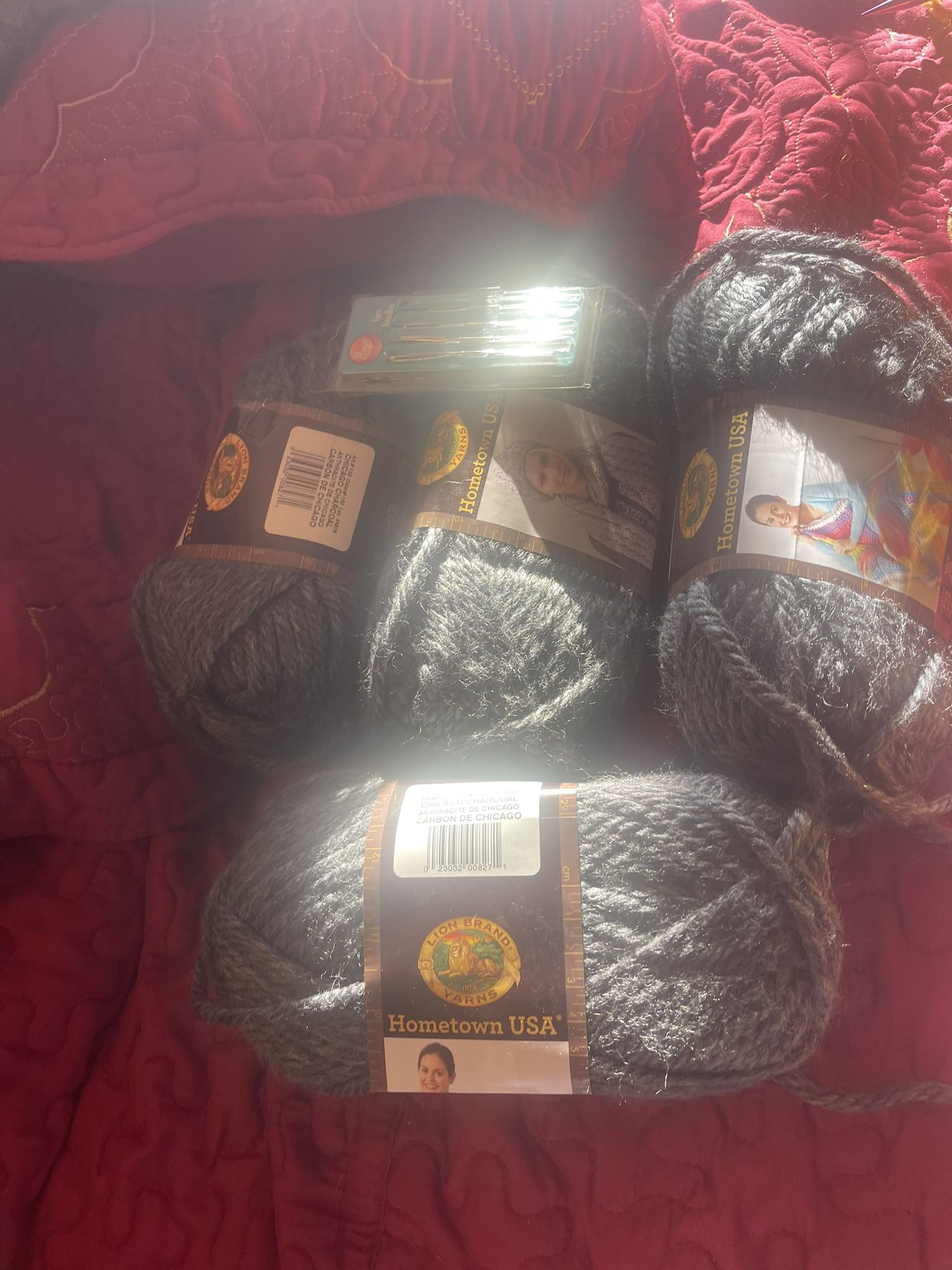 Lions Brand Chicago Charcoal New Yarn and Needles 