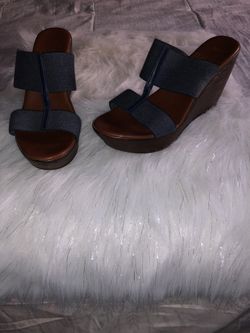 Italian shoemaker blue wedge sandals (size7.5)