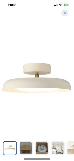 “New”(13”)cream flush mount LED ceiling light (w/Brass accents)adjustable