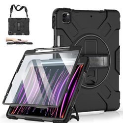 Case for iPad Pro 12.9 2022/2021/ 2020/2018: Military Grade Silicone Cover for iPad 12.9 6th/5th/4th/3rd Generation W/Screen Protector- Stand- Pencil 