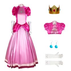 Princess Peach Mario Bros Dress Costume Cosplay and Wig Adult Large / Disfraz Princesa Adulto Grande
