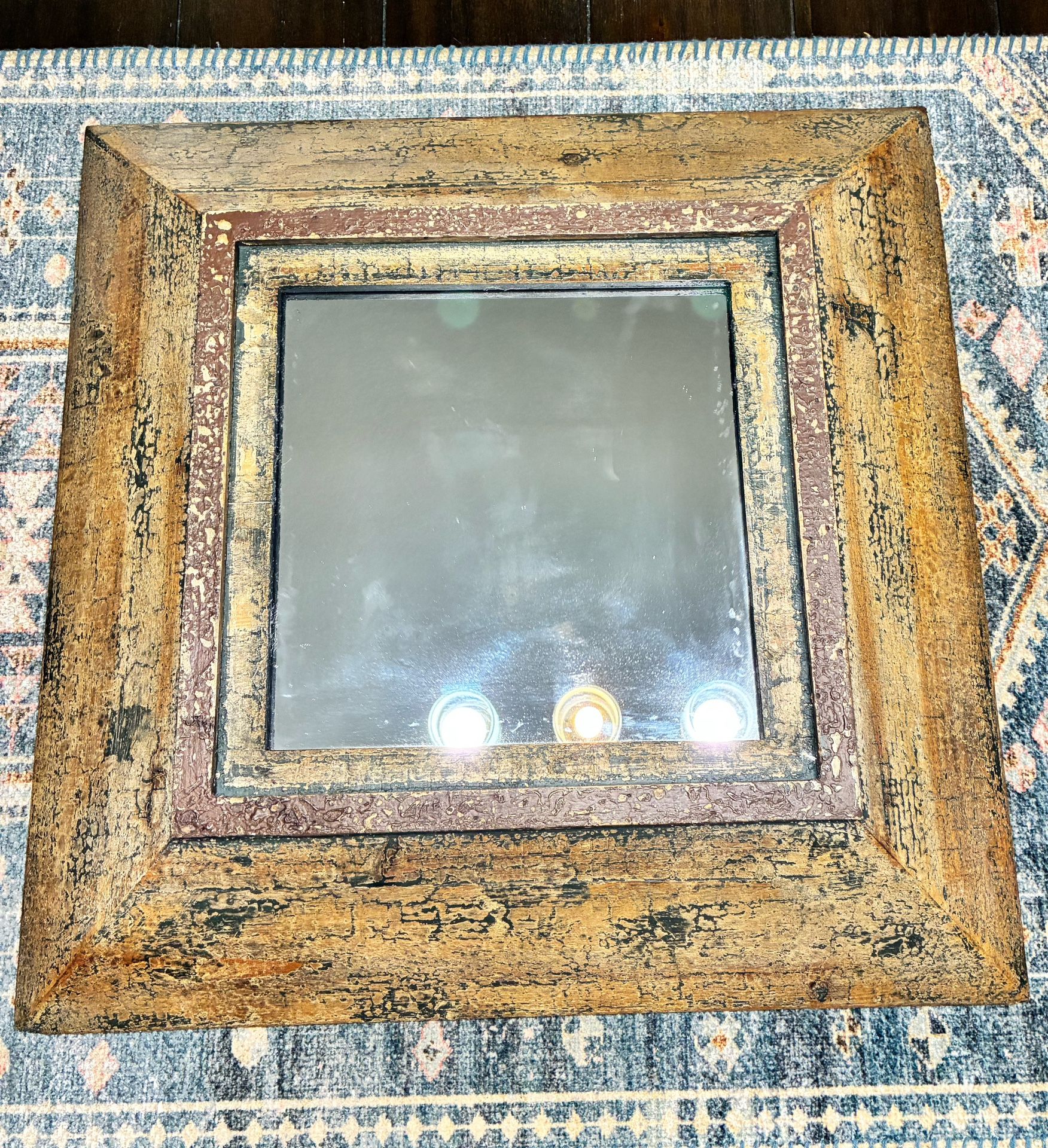 22” Square Hand Painted Rustic / Primitive Accent Mirror – Lightweight