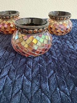 Set of 3 PartyLite Mosaic Glass Candle Holders