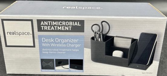 Realspace Desk Organizer w/Wireless Charger & Antimicrobial Treatment - NEW IN BOX