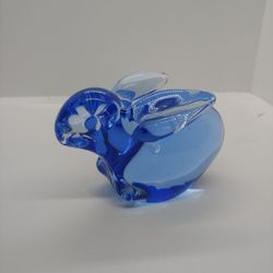 Blue Glass Bunny Rabbit Figurine Vintage Art Glass Easter paperweight