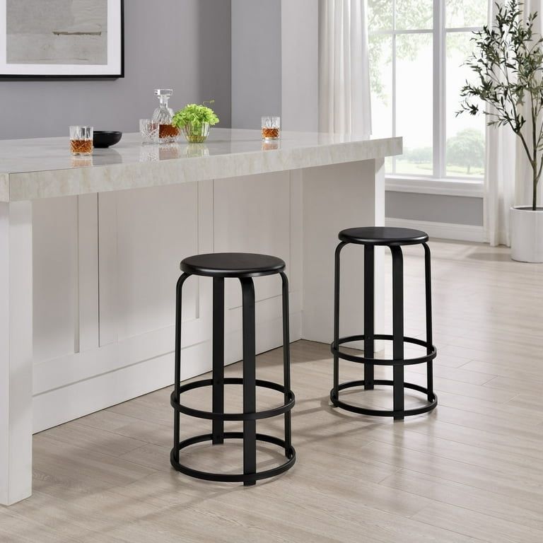 26" Metal and Wood Round Kitchen Bar Stool Black $20/4pcs