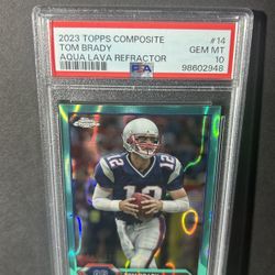 2023 Topps Composite Tom Brady Topps Chrome Aqua Lava Refractor #/175 #14 PSA 10