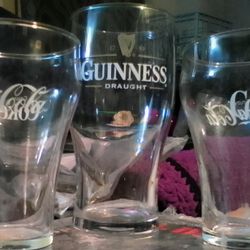 2 - Original Clear Coca~Cola Soda Shop Glasses & 1- Original Guiness Pint Glass 