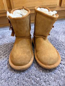 Girls Chestnut Suede Boots with Bow Detail