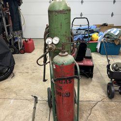 Oxygen And Acetylene Tanks And Cart