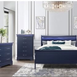 Stunning Bedroom With Lights On Insane Blowout Price! $898 For Entire Bedroom Collection! 