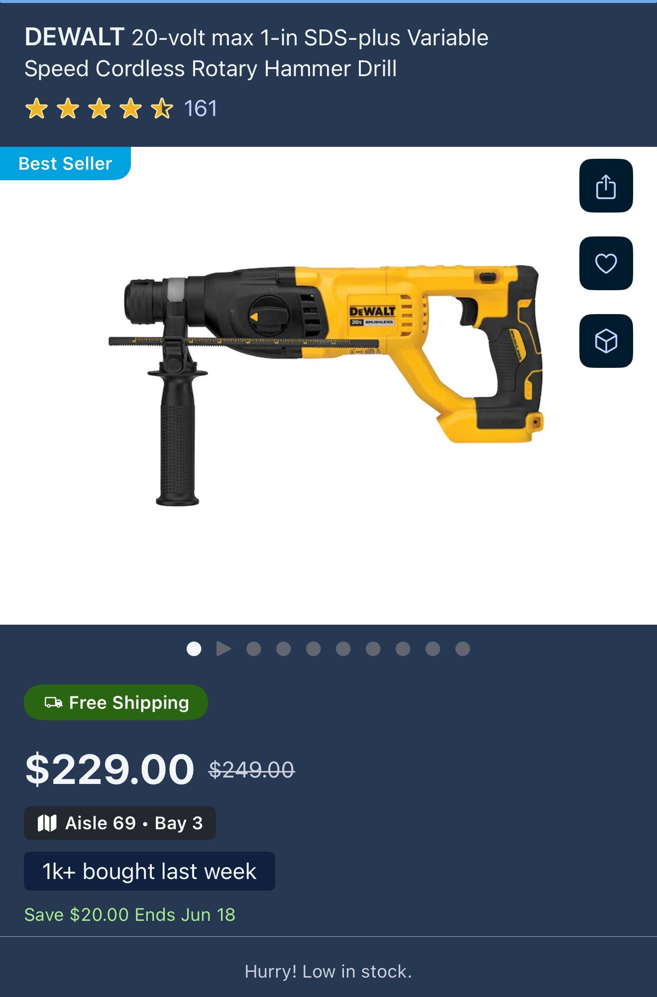 DEWALT ATOMIC 20V MAX Cordless Brushless Ultra-Compact 5/8 in. SDS Plus Hammer Drill